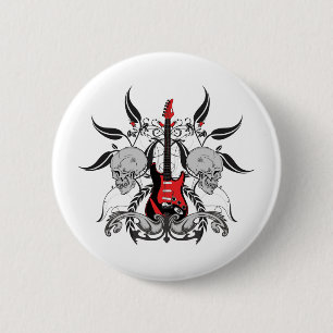 Badge Rond 5 Cm Guitare grunge et crâne