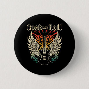 Badge Rond 5 Cm Guitare Rock and Roll Musique ROCK Vintage 70s 80s