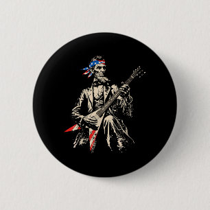 Badge Rond 5 Cm Guitare Rock Président Abraham Lincoln Patriotique