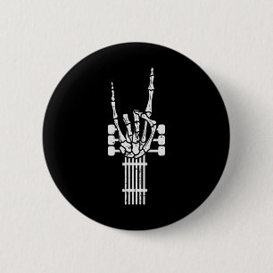 Badge Rond 5 Cm Guitare Skeleton Rock N Roll Rocker Sign Punk Hall