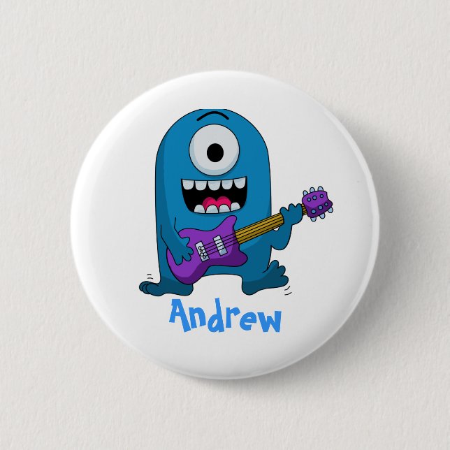 Badge Rond 5 Cm Guitariste bleu mignon de monstre (Devant)