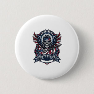 Badge Rond 5 Cm Guitariste de la Liberté Patriotique Crâne Musique