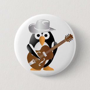 Badge Rond 5 Cm Guitariste pingouin