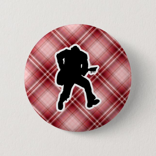 Badge Rond 5 Cm Guitariste rouge de plaid (Devant)
