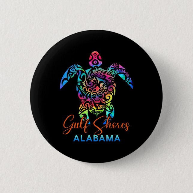 Badge Rond 5 Cm Gulf Shores Alabama Tortue de mer Famille Vacances (Devant)
