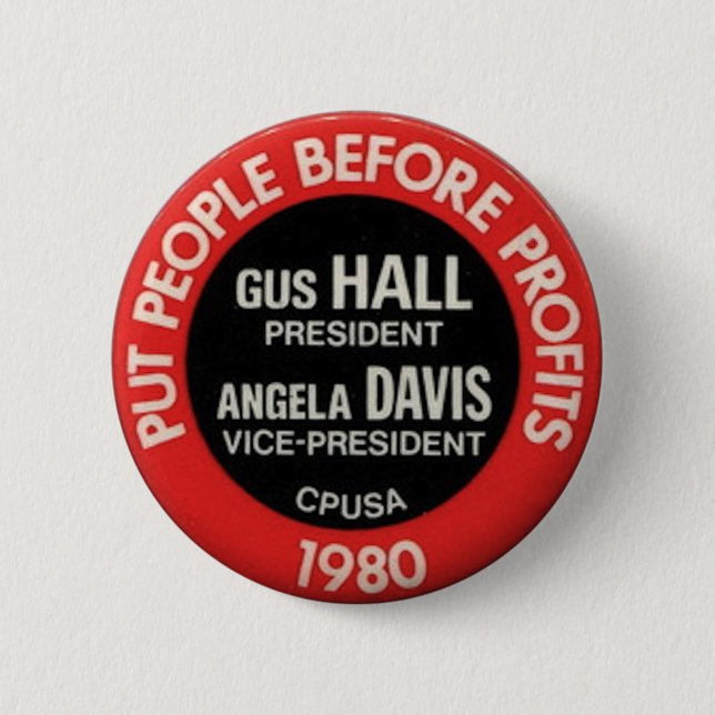 Badge Rond 5 Cm GUS 1980 d'élection de CPUSA Hall/bouton d'Angela (Devant)