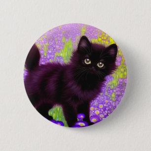 Badge Rond 5 Cm Gustav Klimt Black Kitten