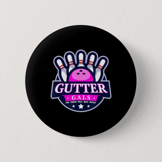 Badge Rond 5 Cm Gutter Gals Nom d'équipe de bowling drôle pour fem (Devant)