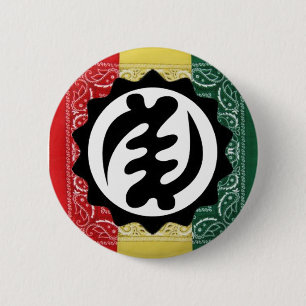 Badge Rond 5 Cm GYE NYAME, jaune rouge, et bouton de vert