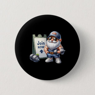 Badge Rond 5 Cm Gym Gnome Graphisme Drôle Avec Dumbbells Pour Homm