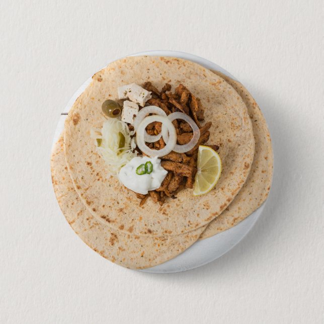 Badge Rond 5 Cm Gyros pita with tzatziki coleslaw olives and feta (Devant)