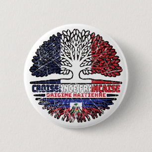 Badge Rond 5 Cm Haïti Haïti France drapeau des racines de l'arbre