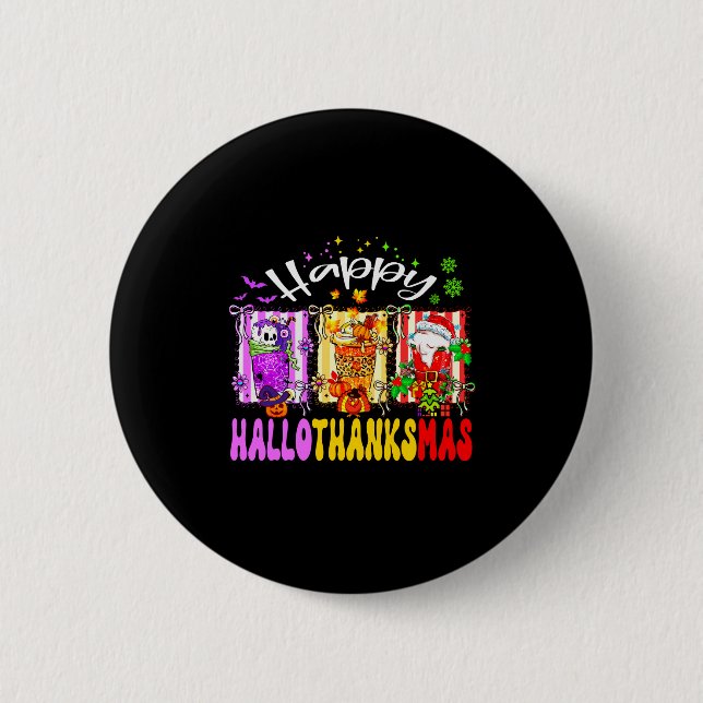 Badge Rond 5 Cm Hallothanksmas Coffee Latte Halloween Thanksgiving (Devant)