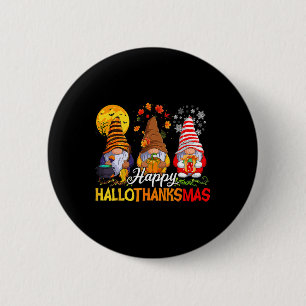 Badge Rond 5 Cm Hallothanksmas Gnomes Halloween Thanksgiving Joyeu