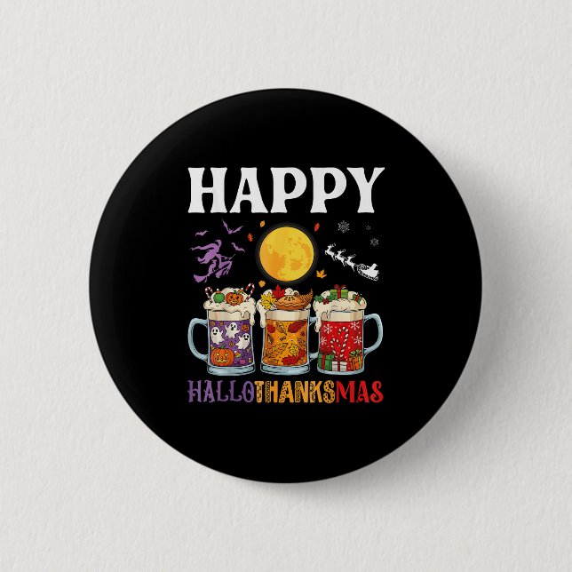 Badge Rond 5 Cm Hallothanksmas Joyeux Boisson De Bière Halloween À (Devant)