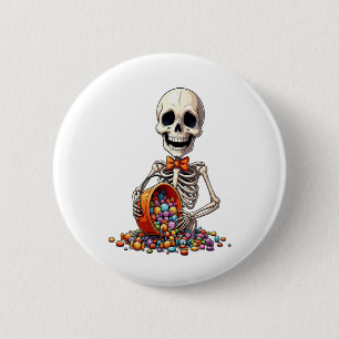 Badge Rond 5 Cm Halloween à la botte de bonbons de squelette