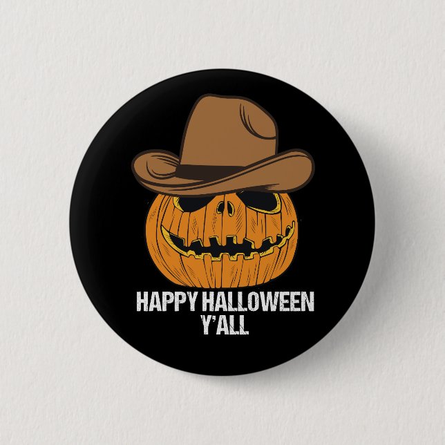 Badge Rond 5 Cm Halloween amusant Y'all Cowboy Jack-o'-lantern (Devant)