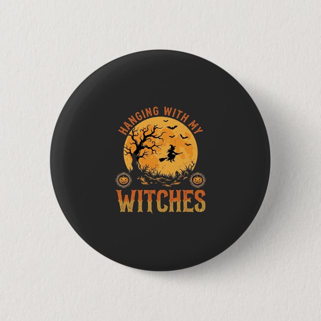 Badge Rond 5 Cm Halloween avec mes sorcières (Devant)