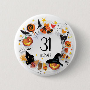 Badge Rond 5 Cm Halloween BOUTON du 31 octobre - "traitez ou dupez
