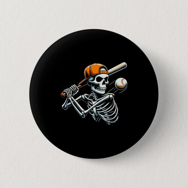 Badge Rond 5 Cm Halloween Boys Batting Skeleton Baseball  (Devant)