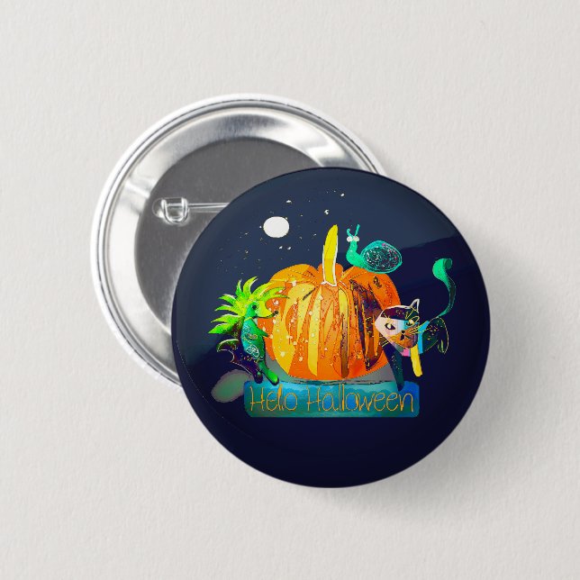 Badge Rond 5 Cm Halloween Button — Pumpkin Whispers & Animals (Devant & derrière)