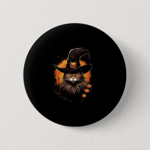 Badge Rond 5 Cm Halloween Chat Sorcière Casquette Costume Citrouil