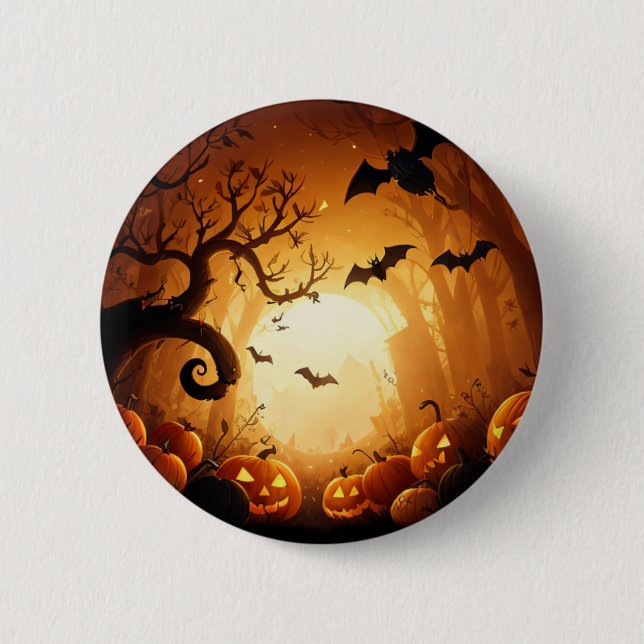 Badge Rond 5 Cm Halloween/chauve-souris/Citrouille/automne (Devant)