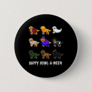 Badge Rond 5 Cm Halloween Chien Golden Retriever Happy Howl-o-we