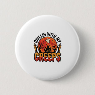 Badge Rond 5 Cm Halloween Chillin avec mes Creeps Vintage T-Shirt