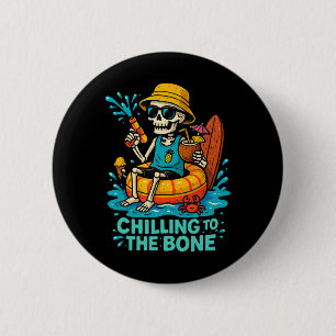 Badge Rond 5 Cm Halloween Chilling Été À L'Os Skeleton Flo