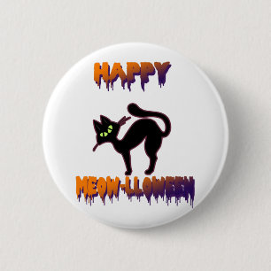 Badge Rond 5 Cm Halloween Citrouille de Chat Noir