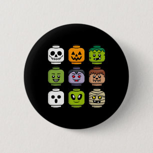 Badge Rond 5 Cm Halloween Citrouille en tête de brique de construc