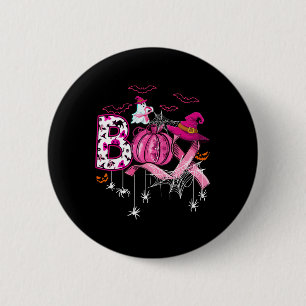 Badge Rond 5 Cm Halloween Citrouille rose Ruban sorcière cancer du