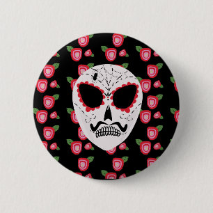 Badge Rond 5 Cm Halloween Crâne sucre Dias De Los Muertos Roses