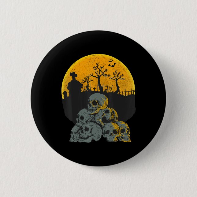 Badge Rond 5 Cm Halloween Crânes Tête Lune Skeleton Costume Enfant (Devant)