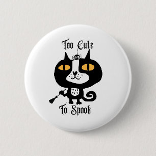 Badge Rond 5 Cm Halloween Cute Chat Noir Trop mignon Pour Parler