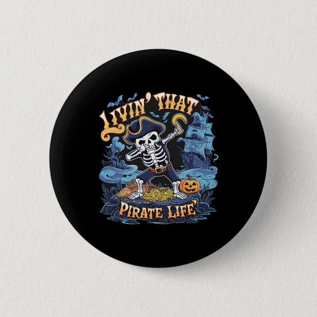 Badge Rond 5 Cm Halloween Dabbing Pirate Skeleton Simple Halloween (Devant)