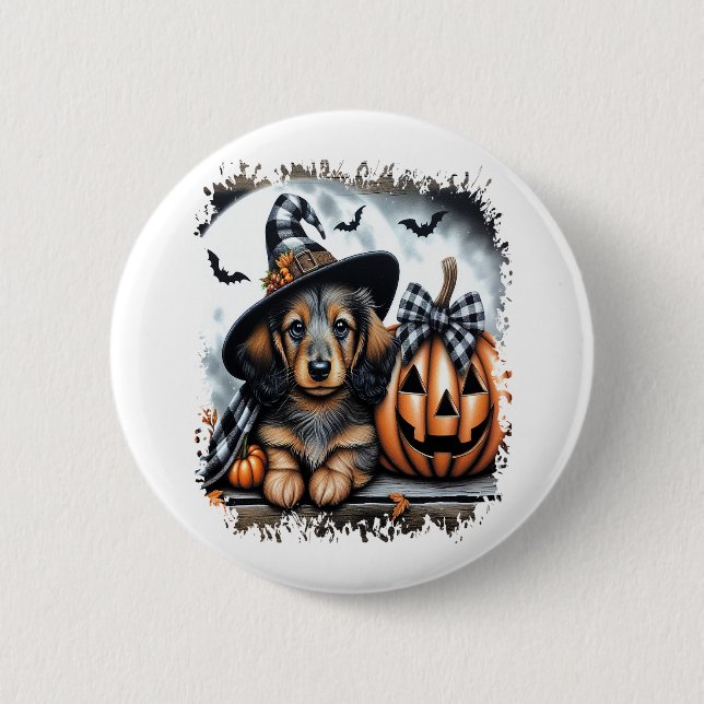 Badge Rond 5 Cm Halloween Dachshund Chien (Devant)