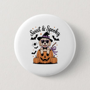Badge Rond 5 Cm Halloween de chien doux et Éffrayant