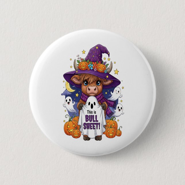 Badge Rond 5 Cm Halloween de la vache des Highlands (Devant)