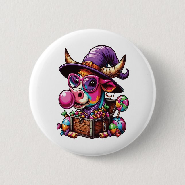 Badge Rond 5 Cm Halloween de la vache Rainbow Highland (Devant)