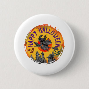 Badge Rond 5 Cm Halloween Design Happy Halloween sorcière