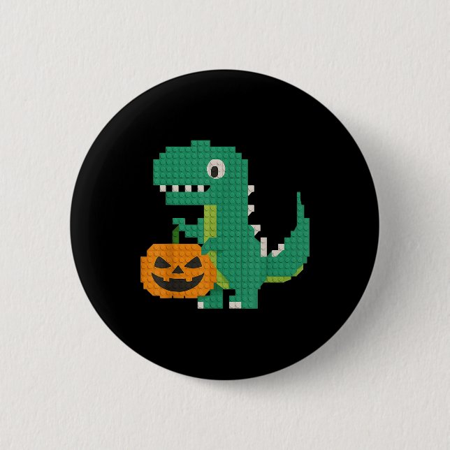 Badge Rond 5 Cm Halloween Dinosaur Citrouille Master Builder Bloc  (Devant)