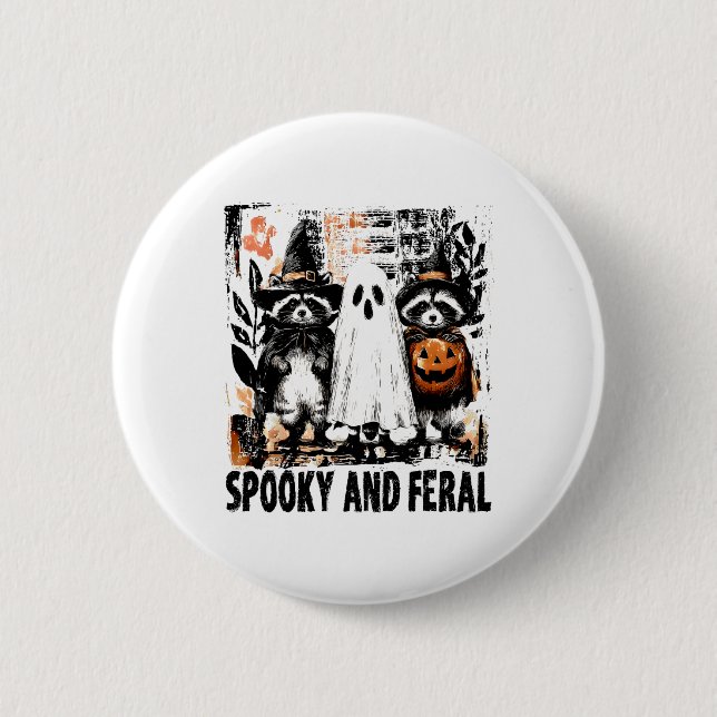 Badge Rond 5 Cm Halloween éffrayante Et Férale Cute Ghost Raccoon  (Devant)