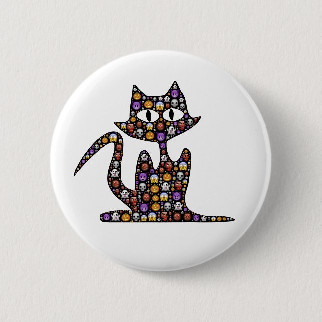Badge Rond 5 Cm Halloween Emoji Chat noir (Devant)