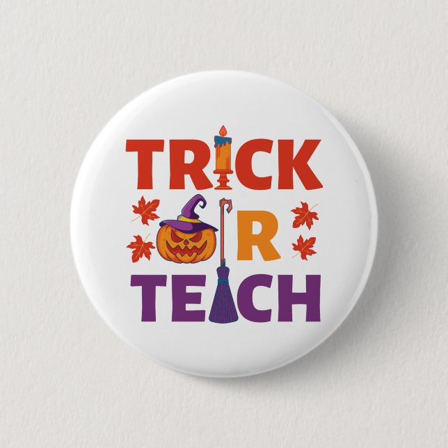 Badge Rond 5 Cm Halloween Enseignant Tri Ou Enseigner (Devant)