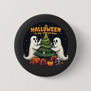 Badge Rond 5 Cm Halloween est mon Noël drôle Fantôme Noël Père Noë