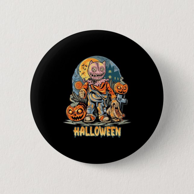 Badge Rond 5 Cm Halloween Et Chat (Devant)