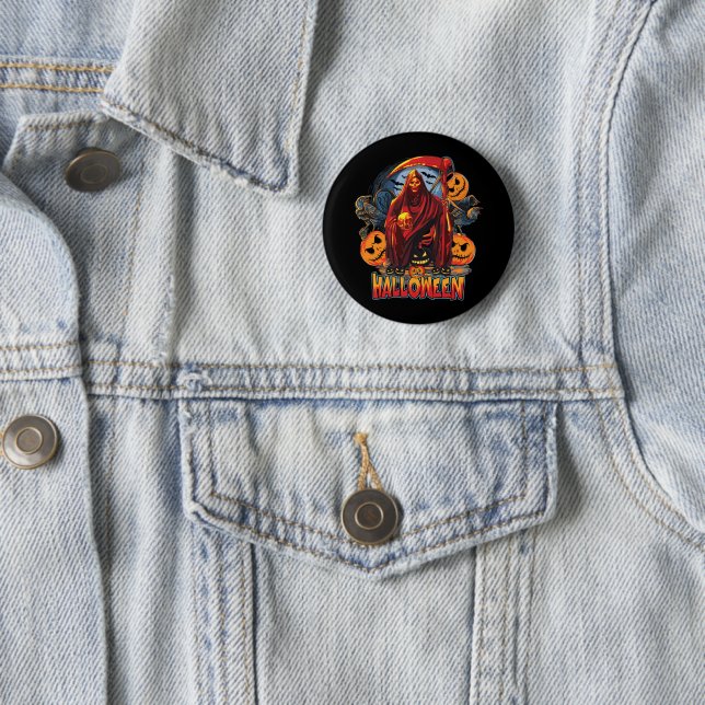 Badge Rond 5 Cm Halloween Evil skeleton, Pumpkin (En situation)