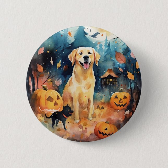 Badge Rond 5 Cm Halloween Finnish Lappund With Pumpkins Scary  (Devant)